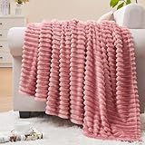 BEDELITE Fleece Throw Blanket for Couch – 3D Ribbed Jacquard Soft and Warm Decorative Fuzzy Blanket – Cozy, Fluffy, Plush Lightweight Pink Throw Blankets for Bed, Sofa, 50x60 inches