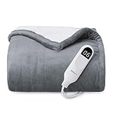 Bedsure Heated Blanket Electric Blanket - Soft Flannel Electric Throw, Heating Blanket with 4 Time Settings, 6 Heat Settings, and 3 hrs Timer Auto Shut Off (50x60 inches, Grey)