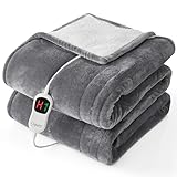 Homemate Electric Heated Blanket Twin - 62"x84" Heating Bed Blankets Throw with 10 Heating Levels 8 Hours Auto Off Fast Heating Over-Heated Protection Ultra Soft Warm Flannel ETL Certified Grey