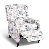 Consofa Upholstered Wingback Recliner Chair - Traditional Push Back Recliner with Padded Seat, Wingback Fabric Floral Recliner Chair, Mid Century Modern Recliner Chair for Living Room (1, Blue Floral)