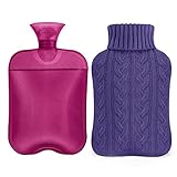 samply Hot Water Bottle with Knitted Cover, 2L Hot Water Bag for Hot and Cold Compress, Hand Feet Warmer, Ideal for Menstrual Cramps, Neck and Shoulder Pain Relief, Purple