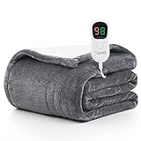 Homemate Heated Blanket Electric Throw - 50'x60' Heating Blanket Throw 1/2/4/6/8 Hours Auto-off 10 Heat Level Heat Blanket Over-heat Protection Flannel Sherpa Heater Blanket Electric ETL Certification