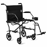Medline Ultra Lightweight Transport Wheelchair for Adults, Foldable, 19-Inch Seat Width, Black Frame, Black Upholstery