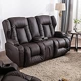 SAMERY RV Loveseat Recliner Sofa - RV Manual Recliner Loveseat with Console - Double Recliner RV Theater Seats Reclining Sofa Couch with Cup Holders, Side Pockets for Living Room/Office