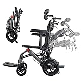 WISGING Ultra-Light Transport Wheelchair - Folding Portable Wheelchair with Hand Brake - Trolleys for Elderly Aircraft Travel(with Headrest)