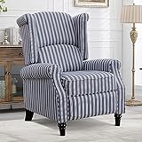 Bonzy Home Modern Wingback Living Room Recliner Chair for Adults, Striped Push Back Reclining Chair with Padded Seat High Back, Fabric Single Sofa Accent Chair for Bedroom Home Theater, Striped Blue