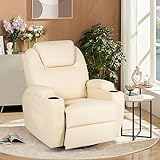 Esright Massage Recliner Chair Heated Composite Material Ergonomic Lounge 360 Degree Swivel (Cream)