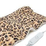 UNOWIX Full Weighted Heating Pad for Back Pain Relieve, 12 Heating Levels, 8 Timer Settings, Plush 2.3LB Hot Heated Pad, Holiday Gifts for Women Men Mom Dad (Leopard Print, 12''×24'' BWZ Brown)
