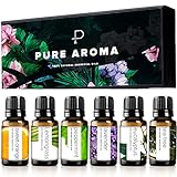 Essential Oils by PURE AROMA 100% Pure Oils Kit- Top 6 Aromatherapy Oils Gift Set-6 Pack, 10ml(Eucalyptus, Lavender, Lemongrass, Sweet Orange, Peppermint, Tea Tree)