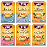 Yogi Tea Get Well Variety Pack - 6 Packs of 16 Tea Bags for Cold Season Support - Includes Bedtime, Breathe Deep, Echinacea Immune Support Teas and More