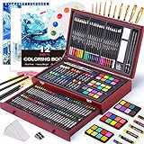 157-Pack Deluxe Art Set Drawing Painting Kit with Coloring Book, 2 x 50 Sheet Sketch Pads, Art Supplies Wooden Creative Gift Box with Crayons, Oil Pastel, Colored Pencils for Adults Artist Beginners