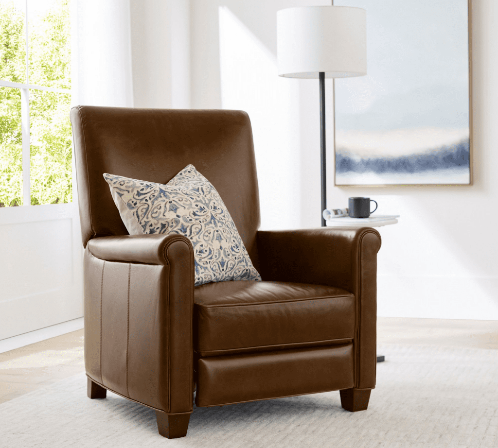 Pottery Barn’s Irving Roll Arm Leather Recliner 
