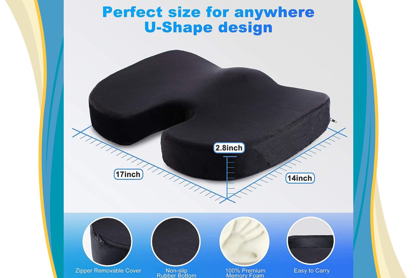 Everlasting Comfort Gel Memory Foam Wheelchair Seat Cushion for Smooth Ride  - Wheel Supportive, Tire-Like Durability - Hip, Tailbone, Pressure Relief -  Mobility Scooter Accessory for Adults & Seniors : Health & Household 