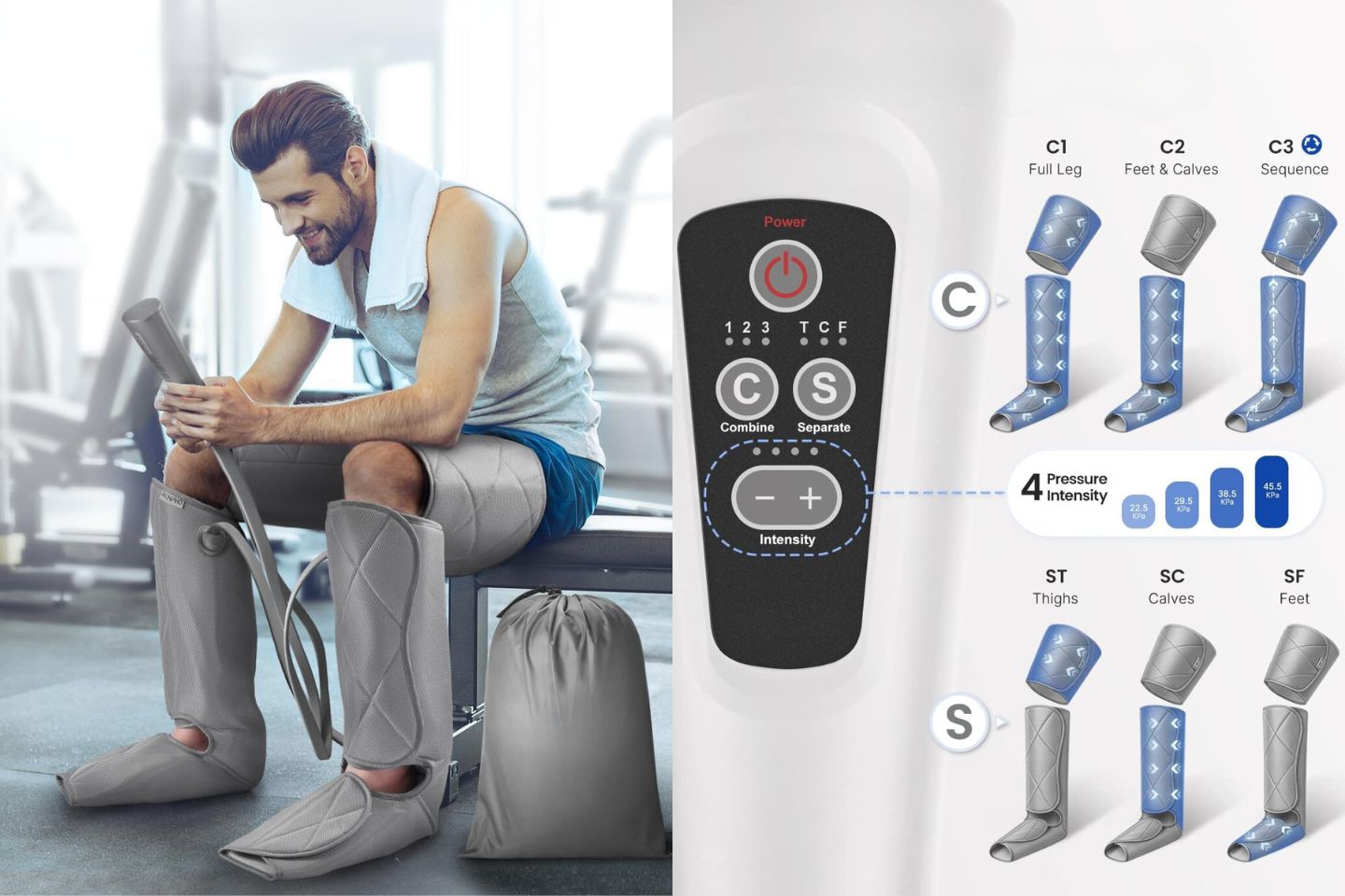 FIT KING Air Compression Recovery System,Dynamic Compression Massage Boots  for Circulation Improvement and Fast Recovery,Sequential Compression Device